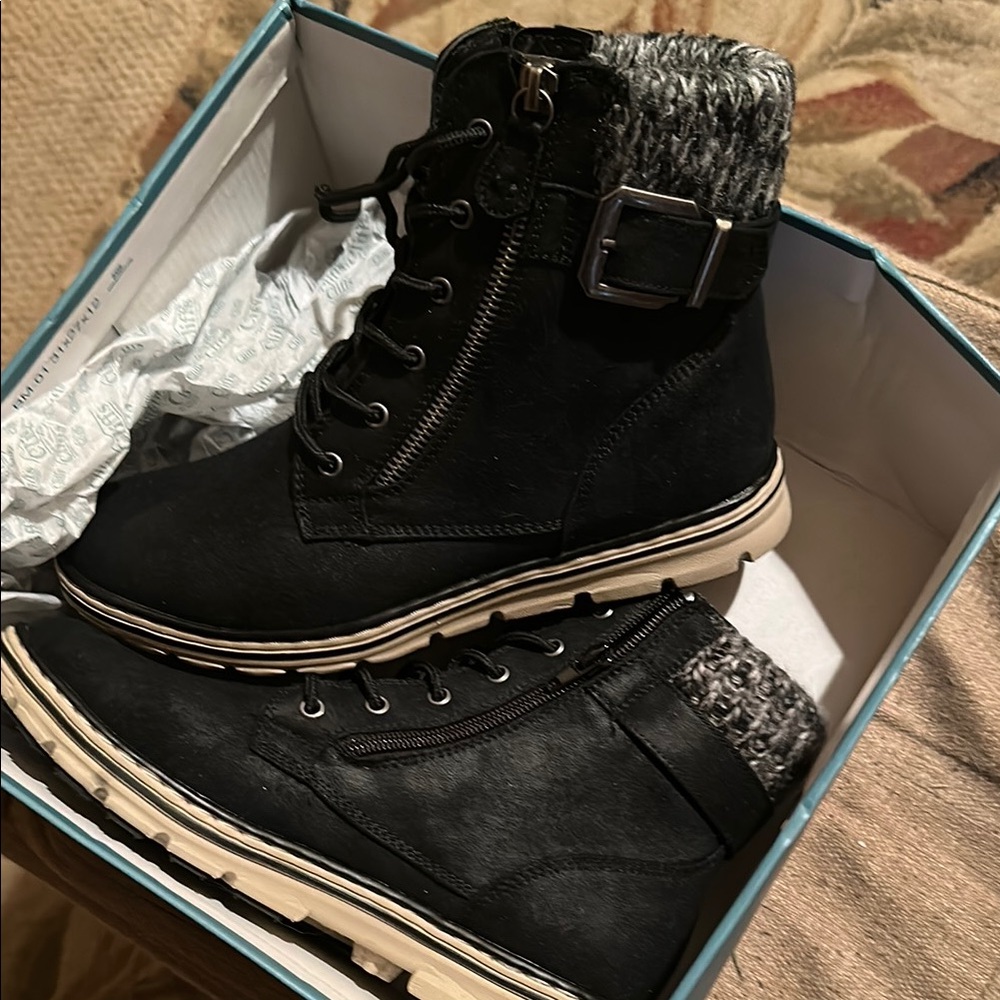 Black Ankle Boots with Knit Cuff